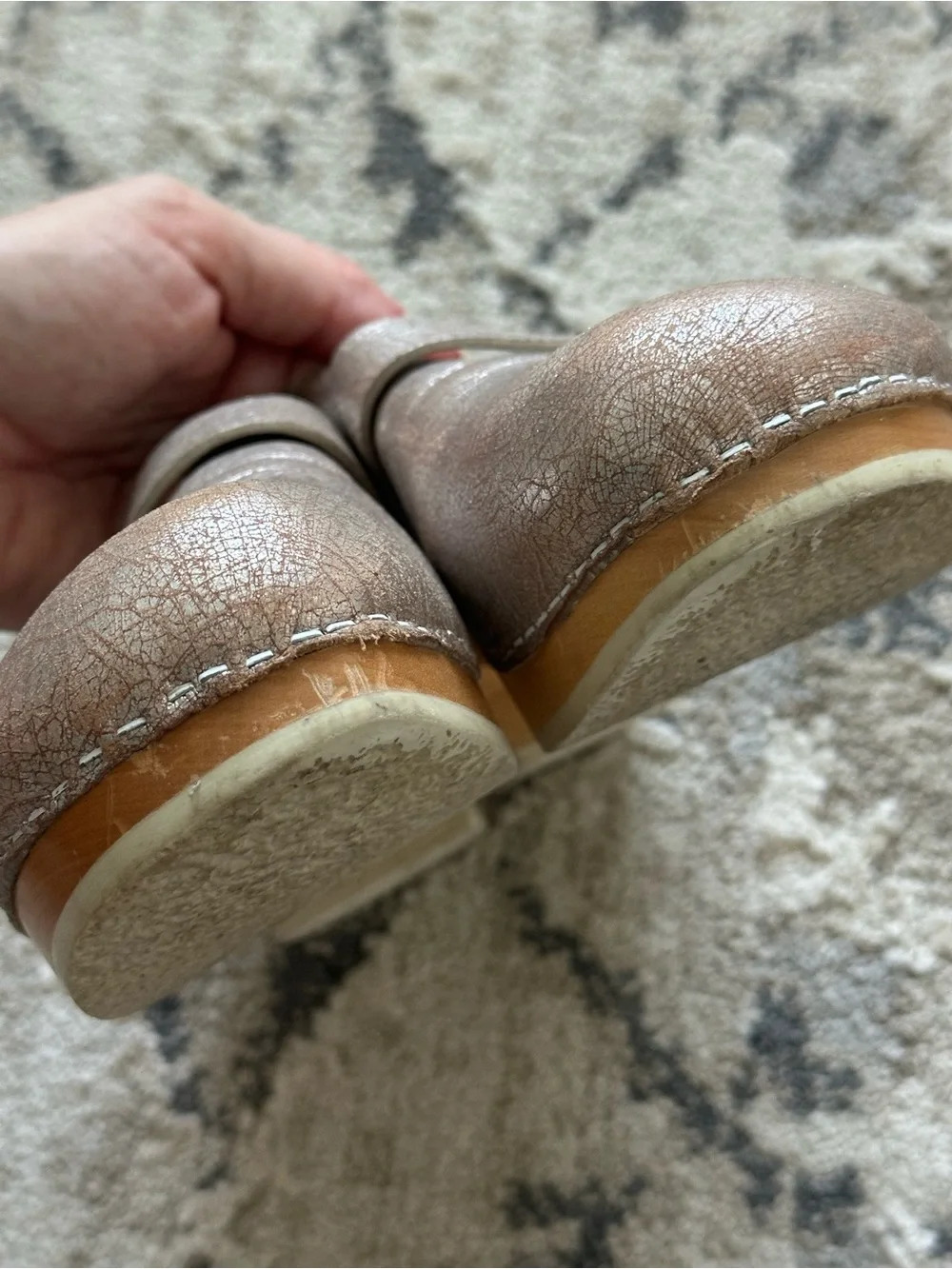 Chanel Metallic Silver Crack Leather Wooden Clogs Size 38